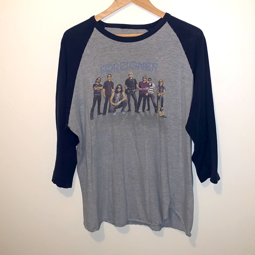 Foreigner Concert Tee Tultex Raglan Baseball 3/4 Sleeve Gray Black Mens XL